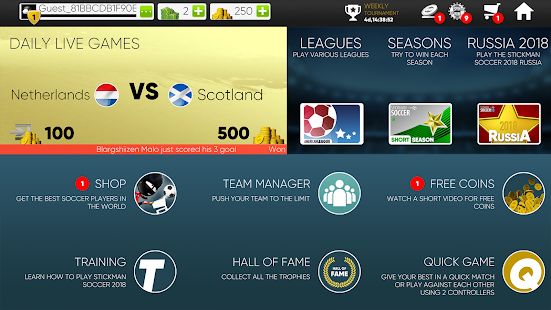 Скачать Stickman Soccer 2018 (Взлом на монеты) версия 2.2.6 apk на Андроид