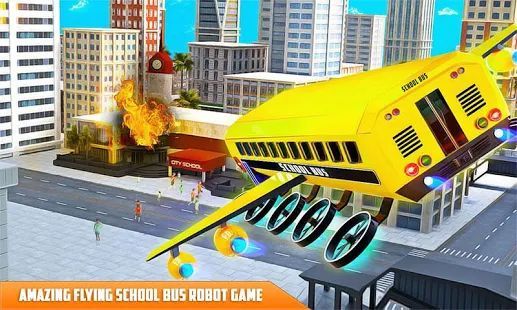 Скачать летающий школьный автобус робот герой робот игры (Взлом на деньги) версия 21 apk на Андроид
