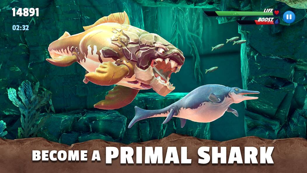 Скачать Hungry Shark Primal (Взлом открыто все) версия 0.9.2 apk на Андроид