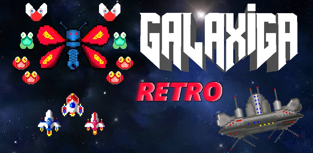 Скачать Galaxiga Retro Arcade Action (Взлом открыто все) версия 1.1.2 apk на Андроид