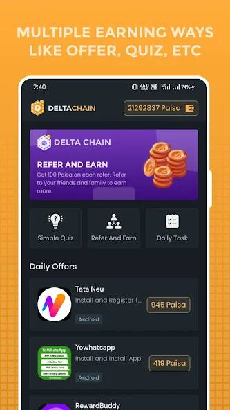 Скачать Delta Chain: Earn Money Online (Взлом на монеты) версия 1.6.4 apk на Андроид
